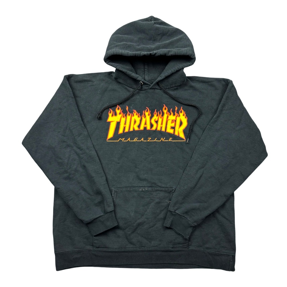 Y2K‎ Thrasher Magazine Hoodie Men Medium Black Flame Logo Skater Grunge Boxy Fit